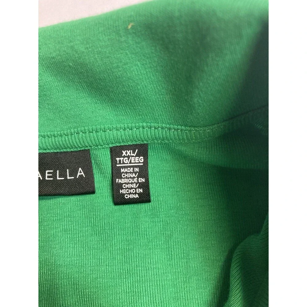 Rafaella Women's Green Solid Collared Knit Cotton Ruffle Polo Top XXL Regular